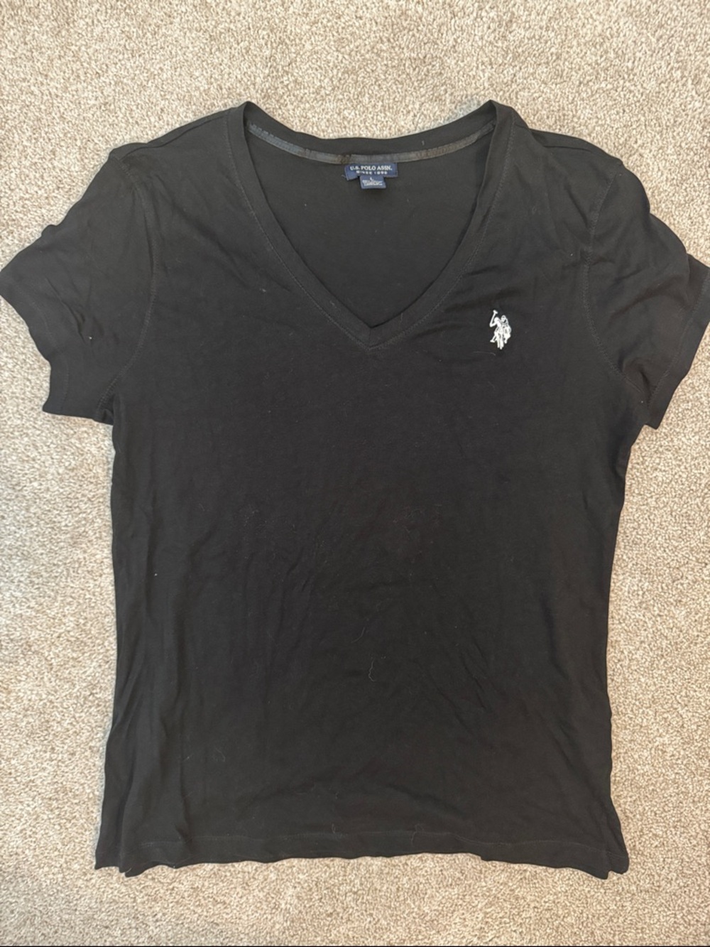 U.S. Polo Assn. Women’s Black V-Neck Short Sleeve Tee with Embroidered Logo